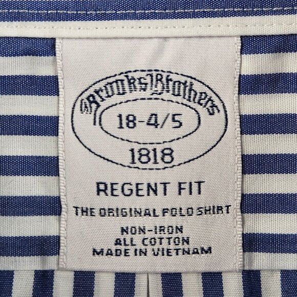 Brooks Brothers Regent Button-Down Non-Iron 18 4/5 Cotton Blue Striped Button Up - Picture 8 of 15
